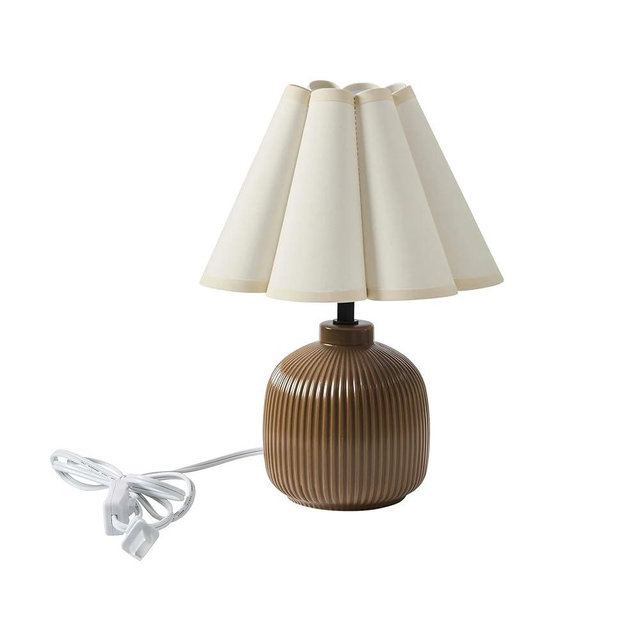 CNEIESD 12.5" Brown Ceramic Table Lamp – Compact Size with Scalloped Shade, Multi-Scene Stylish Lighting