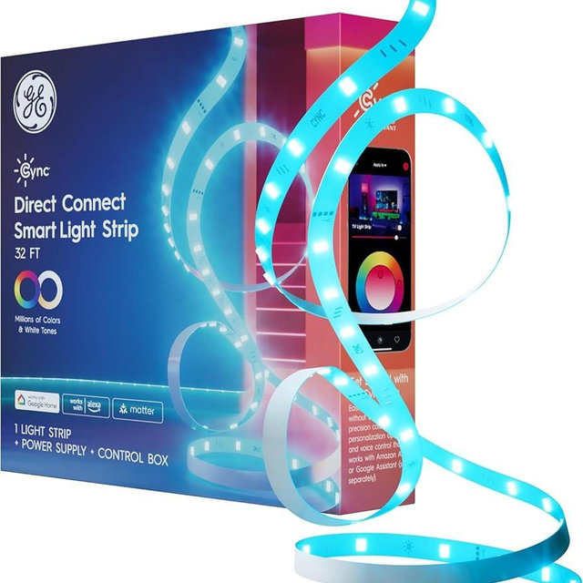 Cync GE Smart LED Strip Light, Color Changing Room Decor LED Light Strip, Works with Alexa and Google Home, Matter Compatible, LED Lights for Bedroom, Millions of Colors and White Tones, 32 Feet