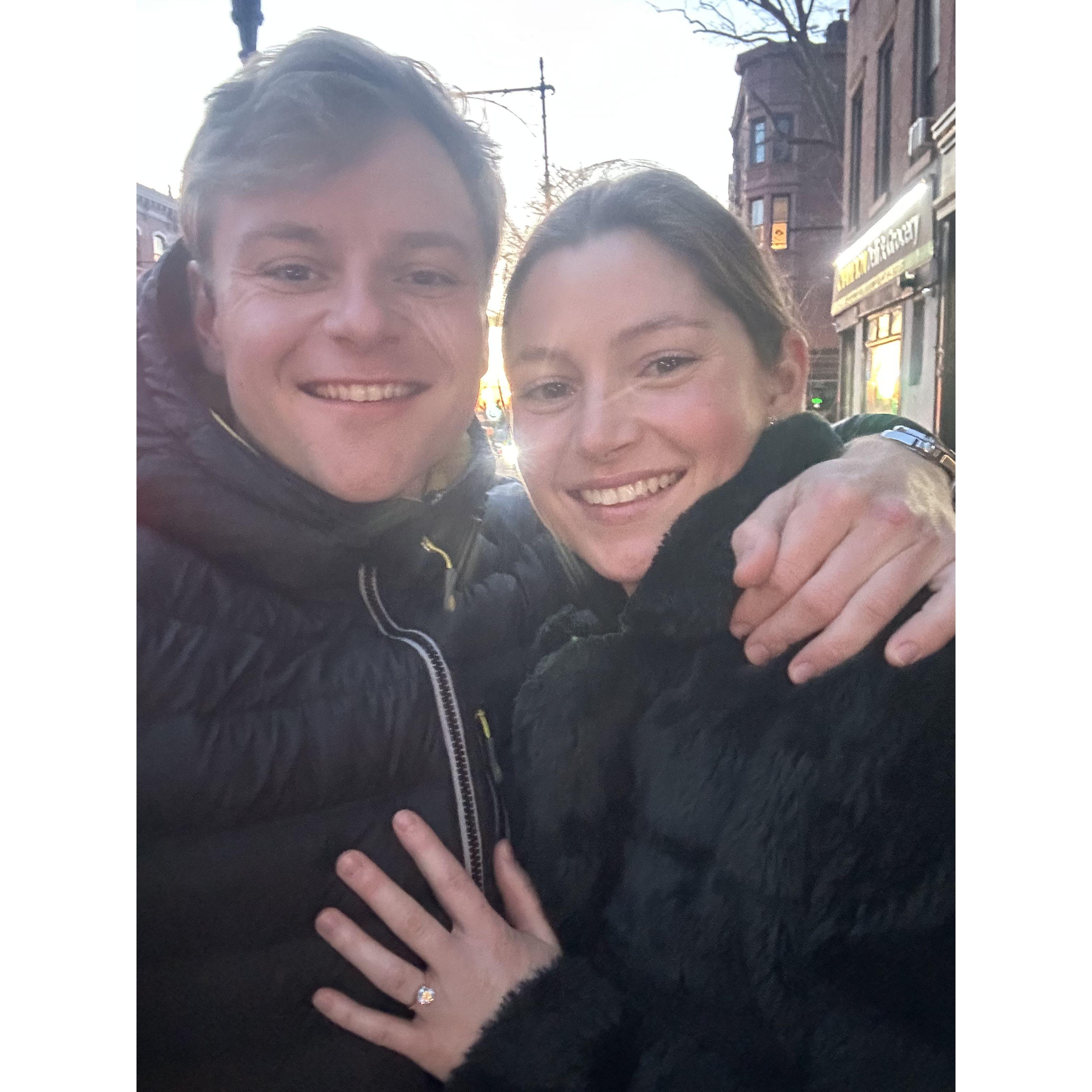 Heading to our surprise engagement party in Cobble Hill, BK - 2025