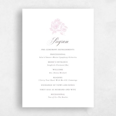 Dusty Rose, Pink Wedding Program - Beatrice