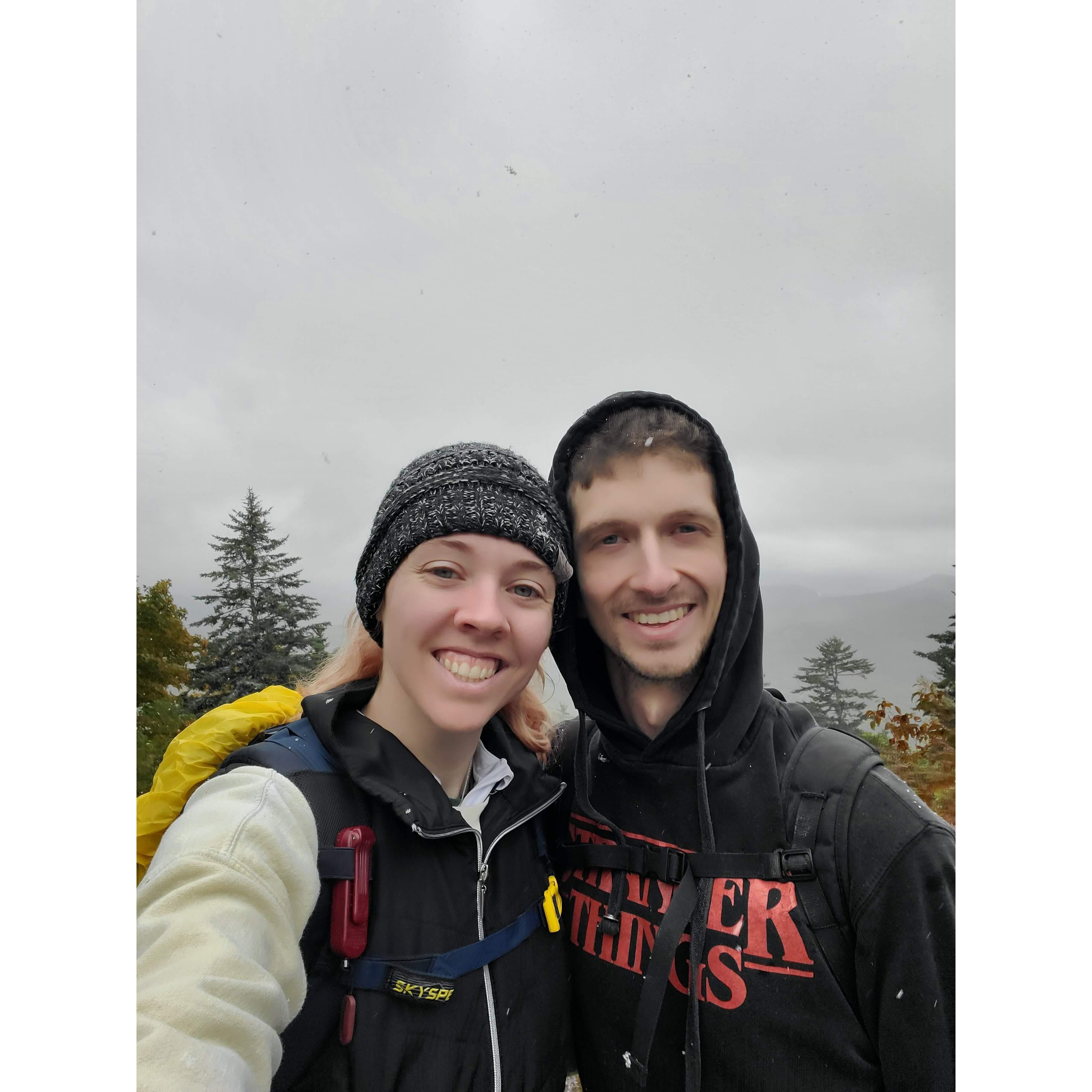 The first snow hike on the Blue Ridge Parkway! It was supposed to lightly rain, but then it got cold so we were blessed with some snow!