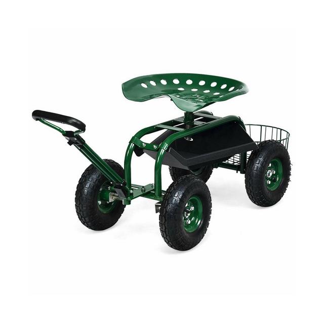 Slickblue Heavy Duty Garden Cart with Tool Tray and 360 Swivel Seat