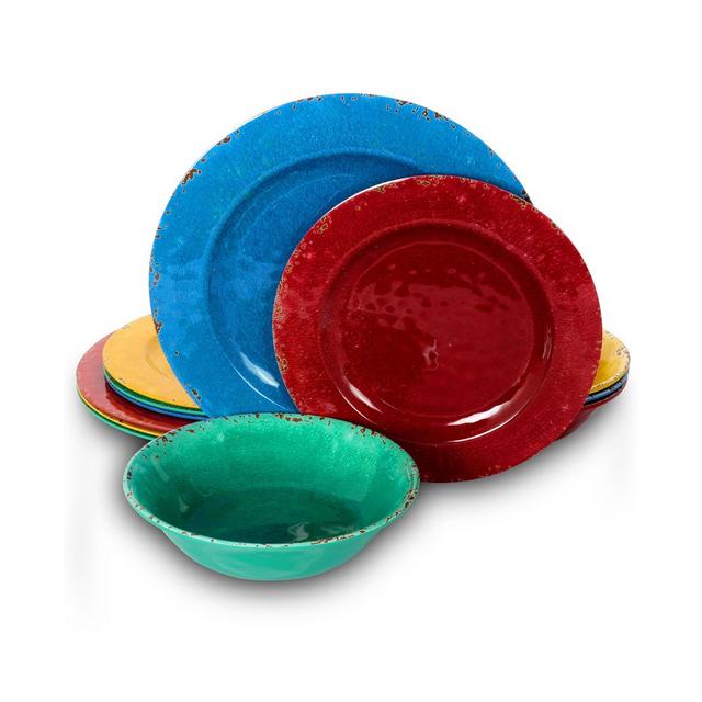 Studio California Mauna 12 Piece Crackle Decal Melamine Dinnerware Set