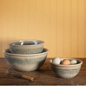 Mixing Bowl Set of 3 (6,8,10) - Ivory and Blue