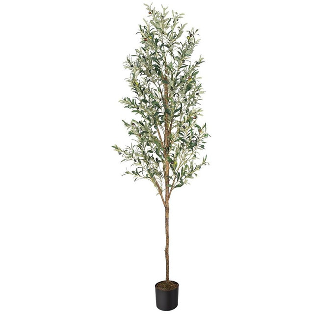 MCTYBB Artificial Fake Olive Tree 7FT Tall 1Pack Faux Silk Olive Tree for Home Living Room Office Decor Faux Artificial Plants Indoor Fake Potted Plants with Fruit & Free Moss