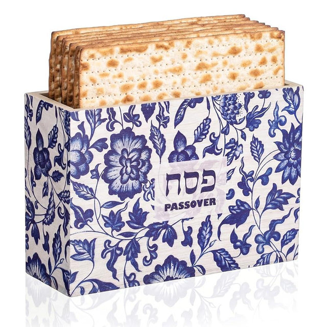SiliFine Matzah Holder for Passover Seder Wood Matzoh Box Hebrew Letters Seder Plates Matzo Tray Plates Table Decorations Pesach Matza for Jewish Passover Gifts Party Favor, 8.26 x 5.7 x 2.95 Inch