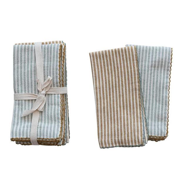 Creative Co-Op Square Cotton Scalloped Edge and Stripes, Set of 4, 2 Colors Napkin, Multi