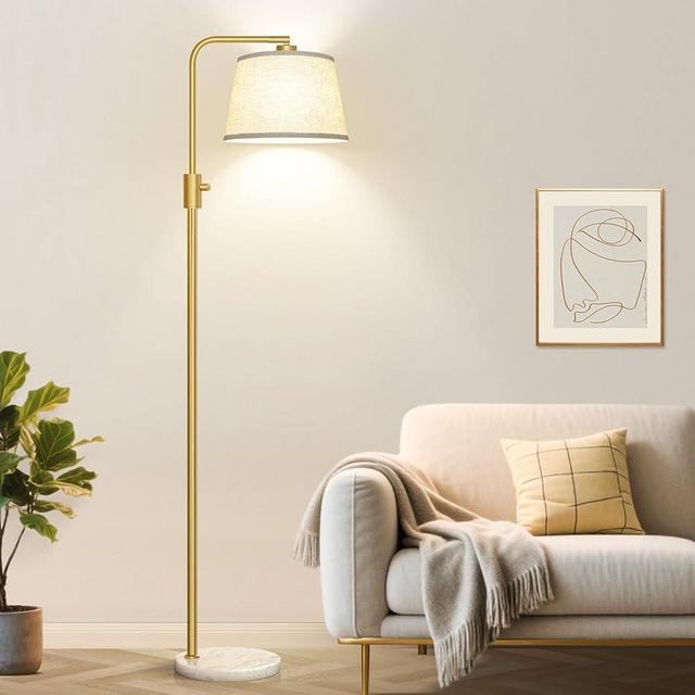 Nintiue Dimmable Gold Floor Lamp, 1000 LM LED Edison Bulb Included, Arc Floor Lamps for Living Room with Marble Base, Modern Standing Lamp Tall Lamps for Living Room Bedroom