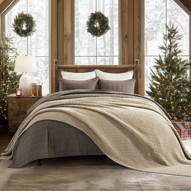 EVERGRACEHOME Chunky Chenille Knit Throw Blanket for Couch, Soft Luxurious Oversized Queen Moss Stitch Blanket for Bed, Large Cozy Farmhouse Knitted Throw for Sofa, Sand Dune, 90" x 90"