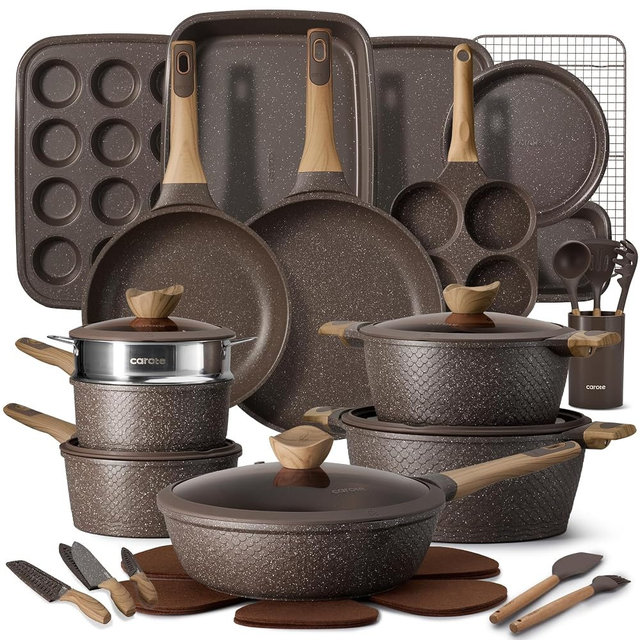 CAROTE 39PCS Pots and Pans Set Non Stick, Cookware Set Pots and Pans Induction Cook Ware, Nonstick Kitchen Cooking, PFOA Free