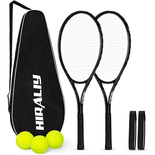 HIRALIY Adult Recreational 2 Players Tennis Rackets ,27 Inch Super Lightweight Tennis Racquets for Student Training Tennis and Beginners, Tennis Racket Set For Outdoor Games, Including 3 Tennis Balls, 2 Tennis Overgrips and 1 Tennis Bag