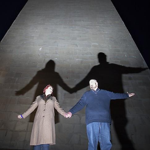 Our shadows on the Washington Monument.