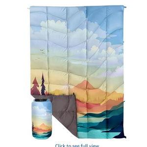 Outdoor Puffy Camping Blanket, Lightweight Down Alternative Puffy Printed Camping Large Ultra Warm Hammock Top Quilt Waterproof Blanket for Traveling Picnic Beach Party Cold Weather (Sunset)