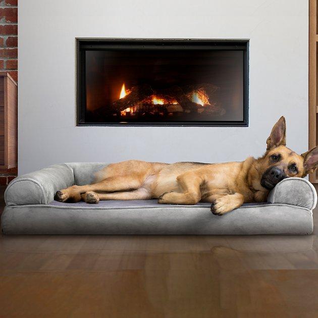 FURHAVEN Faux Fur Memory Top Bolster Dog Bed w/Removable Cover, Smoke Gray, Jumbo - Chewy.com
