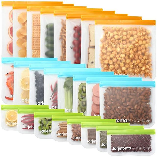 Reusable Storage Bags,24 Pack Reusable Food Container Bags Sets BPA Free Freezer Bags,8 Food Storage Gallon Bags,8 Leakproof Sandwich Bags and 8 Kids Snack Bags,Reusable Zip Lock Bags Silicone For Meat Fruit