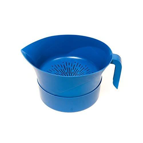 Blue Easy Greasy Plastic Strainer with Handle -3 Pc Colander Set - Ground Beef Grease Strainer (Blue)