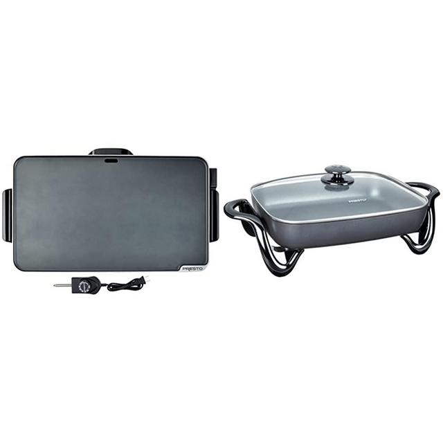 Presto 07072 Slimline Griddle, Black, 22" & 06852 16-Inch Electric Skillet with Glass Cover