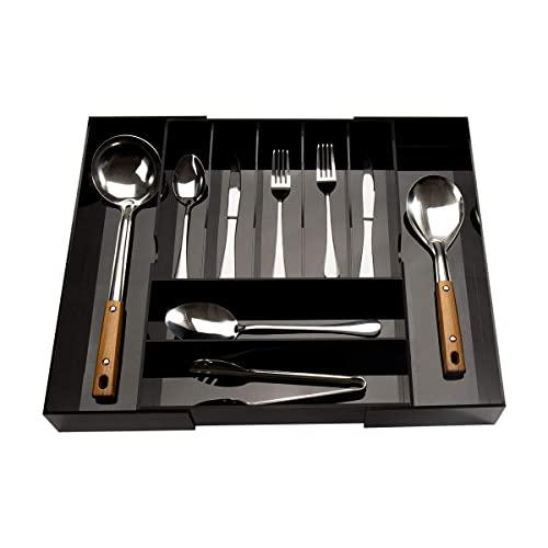 NIUBEE Expandable Kitchen Drawer Organizer for Flatware and Utensils,Black Acrylic Adjustable Silverware Tray for Drawer,Office,Bathroom Supplies-9 Compartments