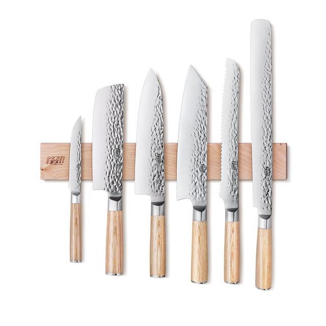 FINDKING 7PCS Kitchen Knife Set, with Wooden Magnetic Knife Holder, Elegant Japanese Chef Knives Set, Sharp Stainless Steel Blade, Pakka Wood Handle, for Daily Cooking (Michelia Series)