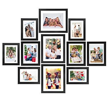 Voilamart Picture Frames Set of 11, Multi Pack Photo Frame Set Wall Gallery Kit - Display Three 8x10 in, Three 6x8 in, Five 5x7 in, with Wall Template and Hanging Hardware, Black