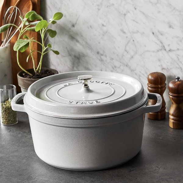 Staub Cast Iron 7-qt Round Cocotte (White Truffle)