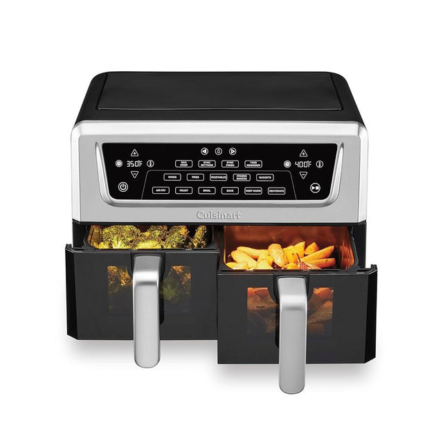 Cuisinart Dual Basket Air Fryer, Two Baskets 11 Qt in Total, 6 Functions: Air Fry, Roast, Bake, Broil, Dehydrate & Keep Warm, Features Sync Finish & Sync Settings, Toss Reminder & Auto-Pause, ADZ-112