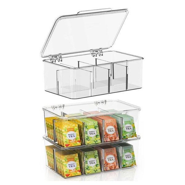 Utopia Home 3 Pack Tea Bag Organizer - Stackable Tea Bag Storage Organizer with Lid - Tea bag holder For Kitchen Organizers and Storage, Multi-Functional Kitchen Organizer, Home organizer (Clear)