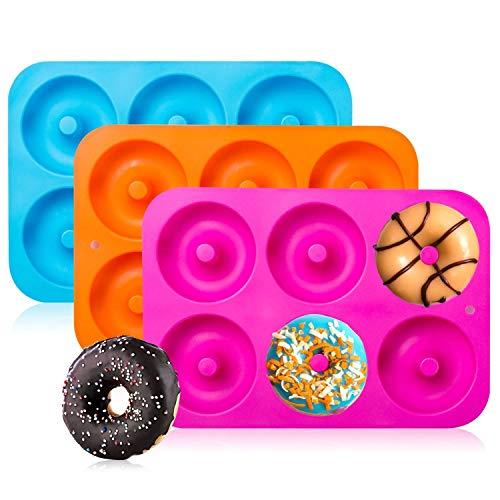 3-Pack Silicone Donut Baking Pan of 100% Nonstick Silicone. BPA Free Mold Sheet Tray. Makes Perfect 3 Inch Donuts. Tray Measures 10x7 Inches. Easy Clean, Dishwasher Microwave Safe