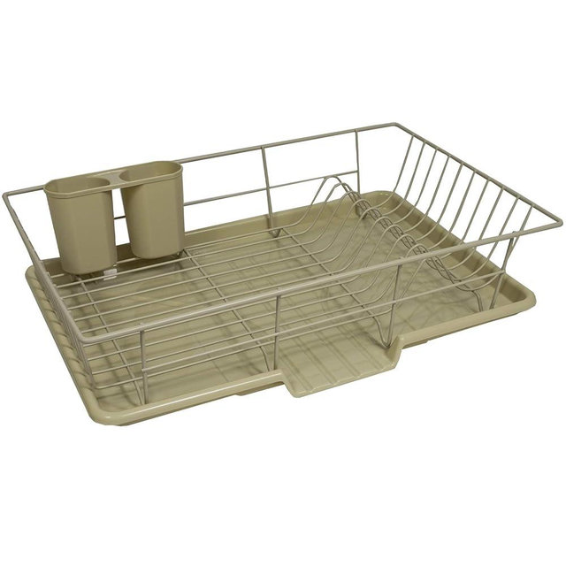 Sweet Home Collection 3 Piece Dish Drainer Rack Set with Drying Board and Utensil Holder, 12" x 19" x 5", Sage(Pack of 1)