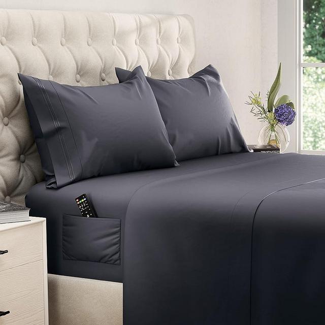 DREAMCARE Twin XL Sheets - Cooling Bed Sheets - 4pcs Set - XL Twin Sheet Set - Twin XL Fitted Sheet - Extra Long Twin Sheets Soft & Long Lasting 100% Fine Brushed Polyester with Side Pocket - D. Gray