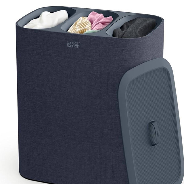 Joseph Joseph Tota Trio 90 liter/23.8 gallon Laundry Hamper Separation Basket with lid, 3 Removable Washing Bags with Handles- Black