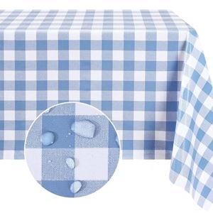 Romanstile Rectangle Vinyl Tablecloth, 100% Waterproof Buffalo Gingham Plastic Table Cloth, Heavy Duty Wipeable Checkered Table Covers for Outdoor, Camping, Picnic, Patio - 60 x 102, Light Blue
