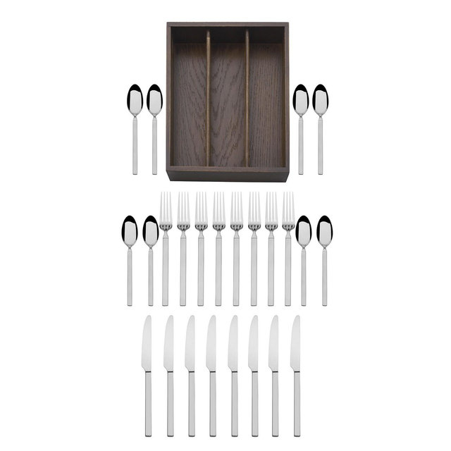 Mikasa Living Arlo 18.0 Stainless Steel 24 Piece Flatware Set, Service for 8 with Caddy