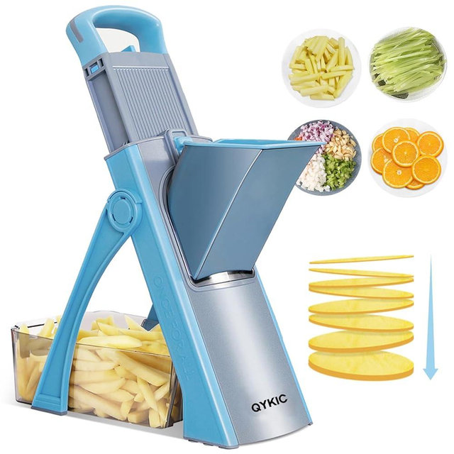 Safe Mandoline Food Slicer for Kitchen, Multifunctional Vegetable Chopper, Mandoline Potato Slicer with 35+ Presets & Thickness Adjuster, French Fry Cutter, Veggie Dicer for Meal Prep Blue