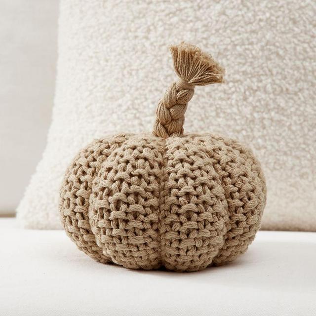 Seedstitch Pumpkin Shaped Pillow, 5 x 8", Khaki