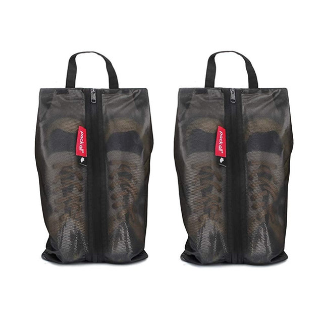 pack all Water Resistant Shoe Bags for Travel, Storage Organizer Pouch with Zipper, Multi-Color for Men Women (2 Pack Black)