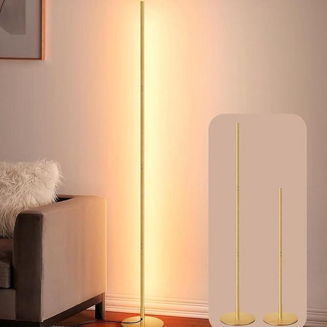 EDISHINE LED Corner Floor Lamp, Modern Slim Dimmable Light, Adjustable Height, 57.5" Minimalist Tall Lamp for Living Room, Bedroom, Office, 3000K Warm White Light (Gold)