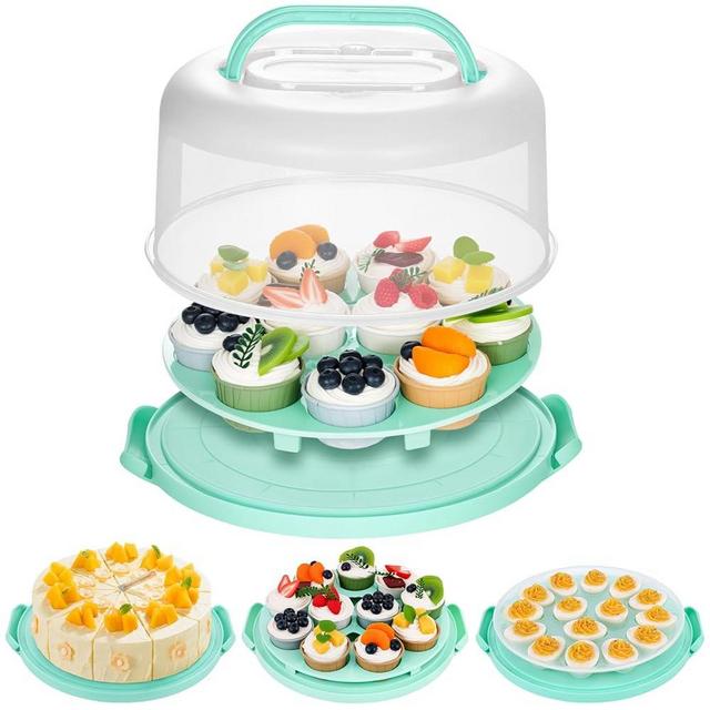HANSGO Cake Carrier with Handle, Cupcake Holder Deviled Egg Containers with Lid, 3-in-1 Multi-Purpose Food Storage for Dessert Baking Party Camping