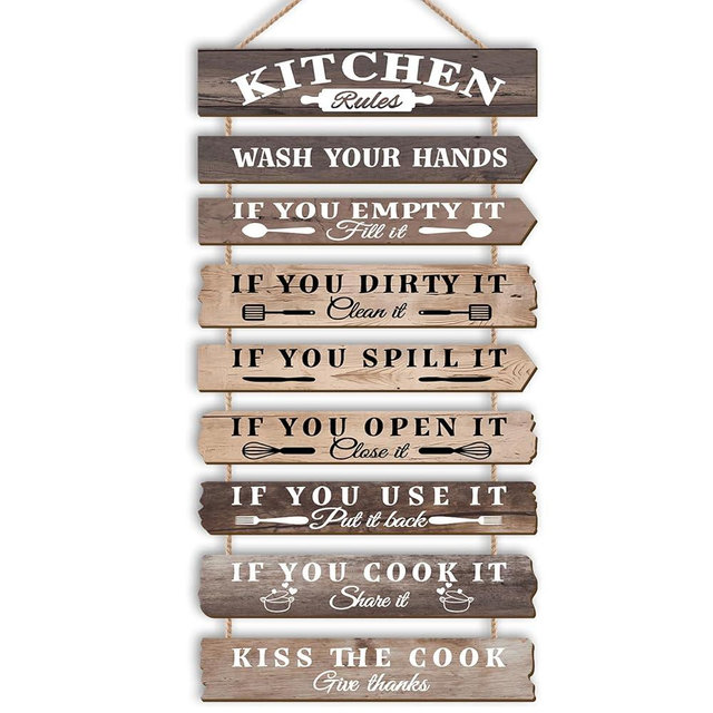 PEKCARGO Kitchen Wall Decor Funny Kitchen Signs Kitchen Rules Pictures Wall Art Decor Rustic Farmhouse Western Kitchen Decor Wooden Sign (Brown)