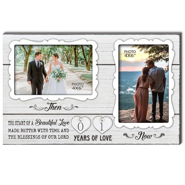 EXQUIDECA Wife and Husband Picture Frame Holds 4X6 and 3.5X5 Inches White Farmhouse,1-99 Years of Love Anniversary Wedding Marriage Blessing Gifts for Couples