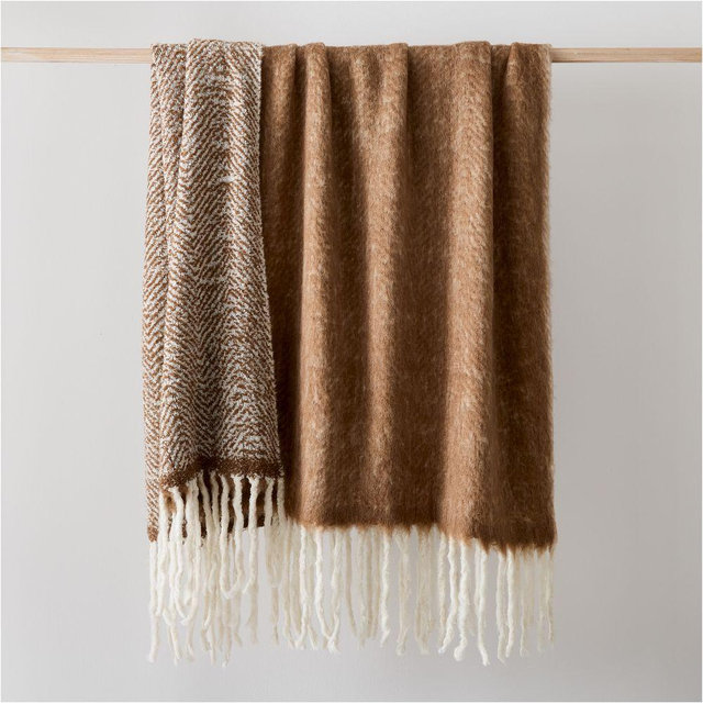 Brushed Herringbone Throw, Oversized 50x70, Mink