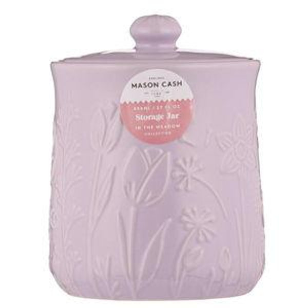 Mason Cash In the Meadow Small Storage Jar 800ml Embossed Floral Design, Durable Stoneware, Airtight Lid – Ideal for Tea, Coffee, Sugar, Rice – Classic Kitchen Storage