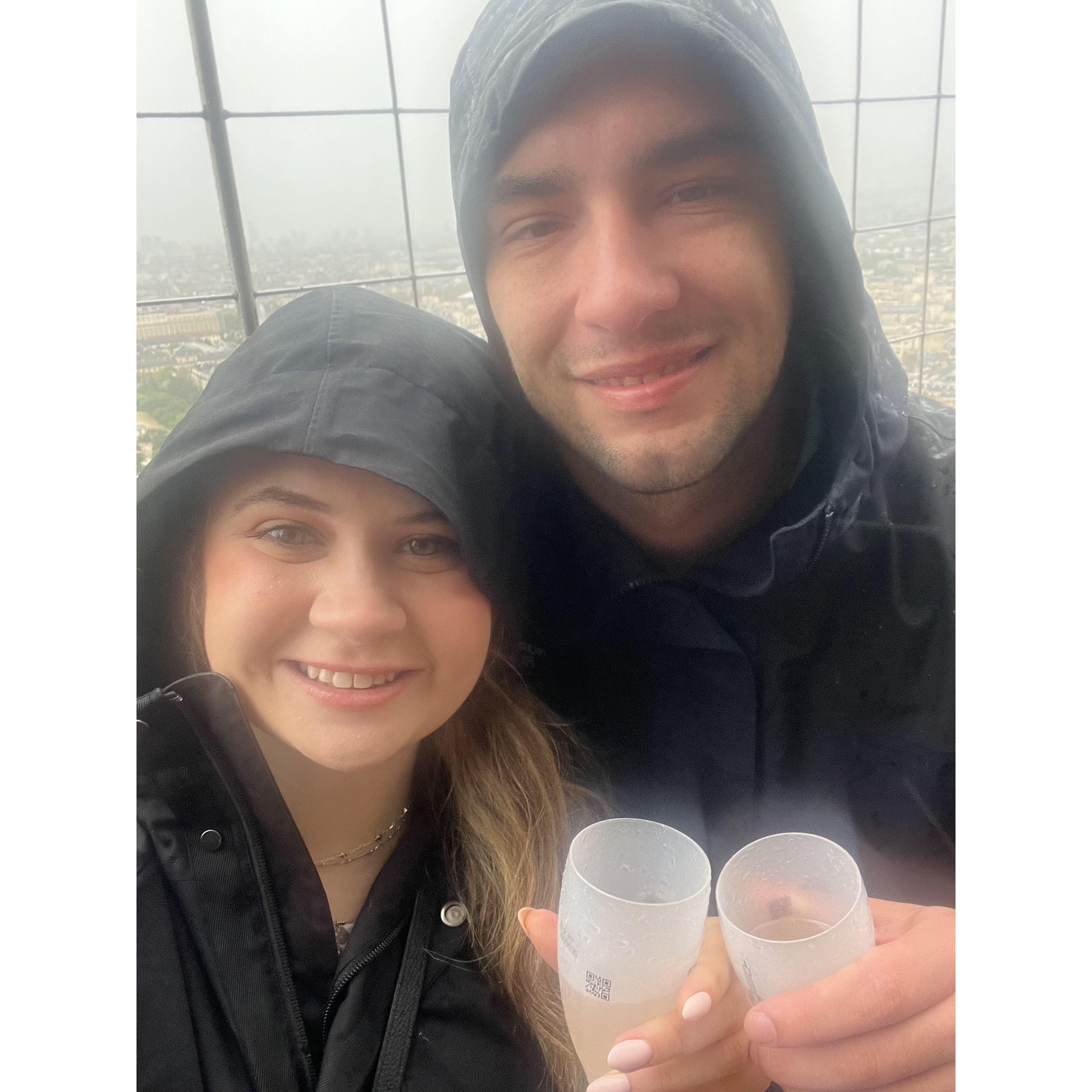 Eiffel Tower champagne in the rain