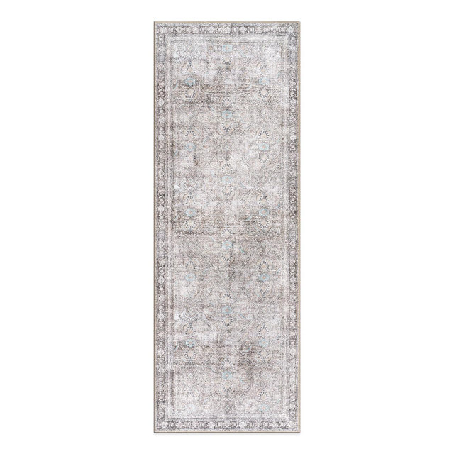 World Rug Gallery Vintage Inspired Machine Washable Non Slip Area Rug - OLIVE 2'6"x7': Stain-Resistant Flat Pile Runner