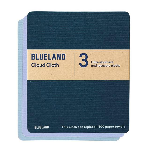 BLUELAND Cloud Cloth - 3 Pack of Swedish Dish Cloths - Reusable Ultra-Absorbent Natural Kitchen Sponge Towel, Made from All-Natural Cotton & Plant Cellulose - for Kitchen, Counters, & Washing Dishes