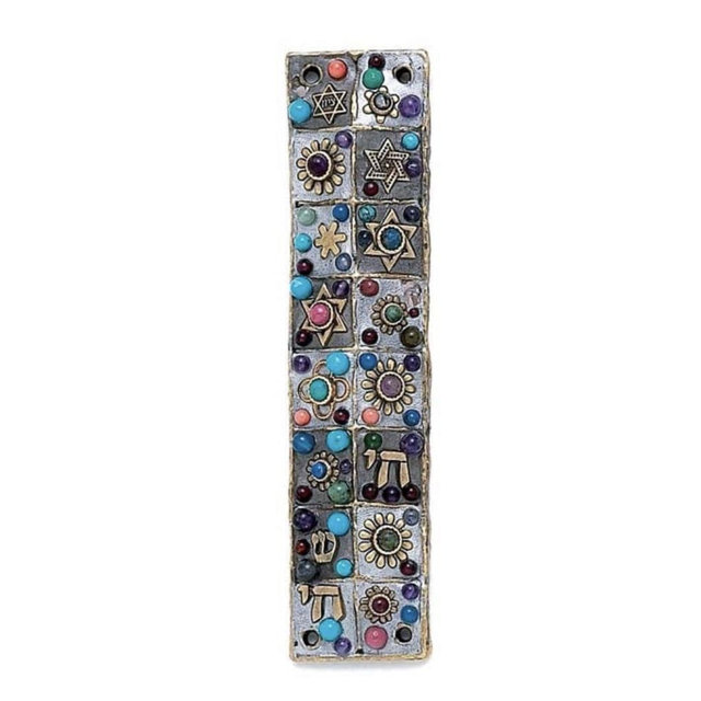 Silver Floral Mosaic Mezuzah by Michal Golan
