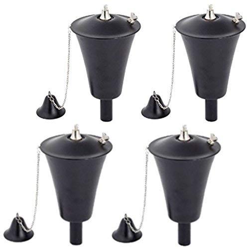 Kona Outdoor Tiki Style Torch - Elegant Oil Lamp Includes Matching Snuffer, Fiberglass Wick and 54” Metal Pole - Easy Set Up as Landscape Lighting or Simple Garden Decor, 4 Pack (Smooth Black)