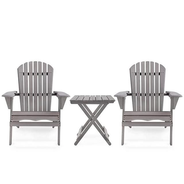 Wooden Folding Adirondack Chair and Side Table Set, 2 Chair & 1 Table, Patio Seating Solution