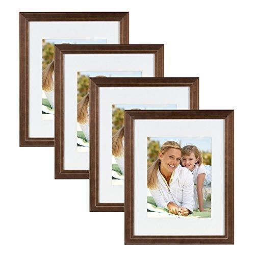 DesignOvation Kieva Solid Wood Picture Framess, Distressed Espresso Brown 11x14 matted to 8x10, Pack of 4