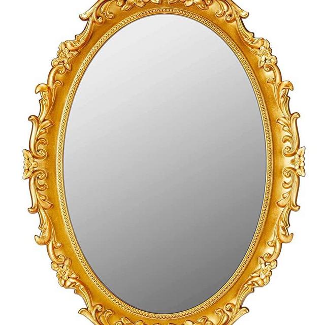 MIRRORNOVA Decorative Wall Mirror, Vintage Hanging Mirrors for Bedroom Living-Room Dresser Decor, Oval Antique Gold 9.6 W x 14.3 L
